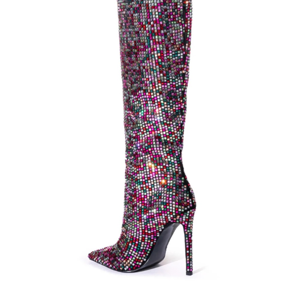 Embellished Wine Knee-High Stiletto Boots - Picture 2 of 5